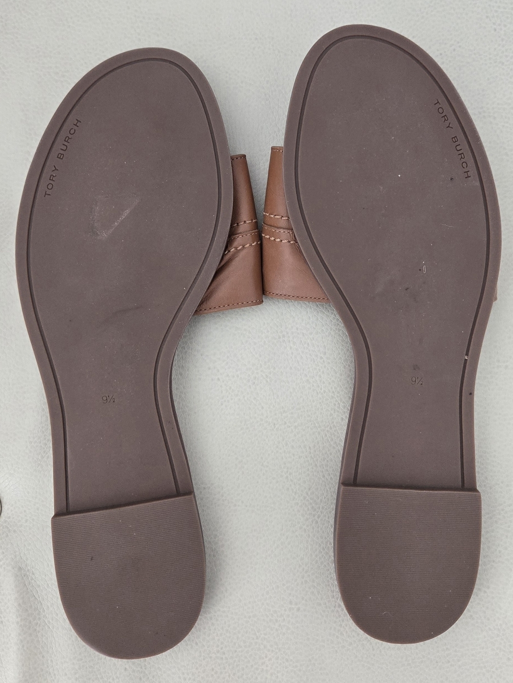 Tory Burch Tan Leather Gold Hardware Slide Sandals - Picture 2 of 5